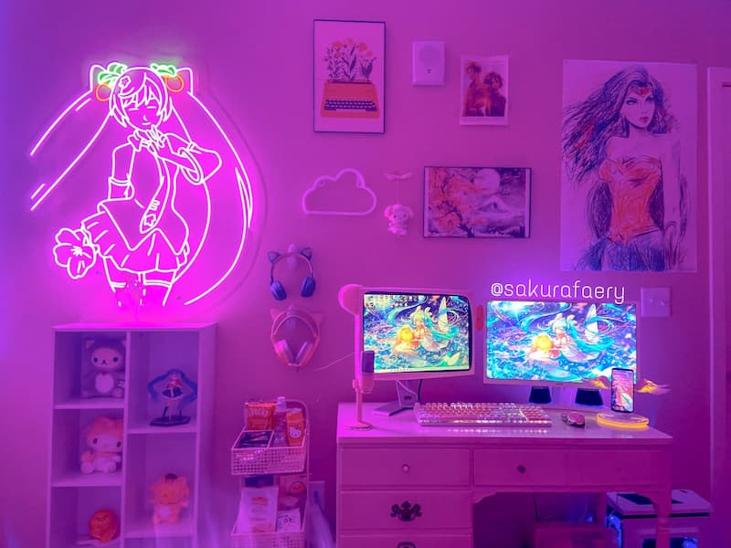 habitacion gamer kawaii con neon